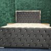 Black velvet bed with diamond buttons and chrome headboard by ZAK Furniture