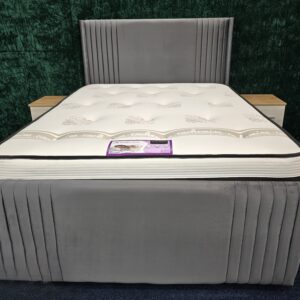 Grey velvet vertical panel bed frame by ZAK Furniture