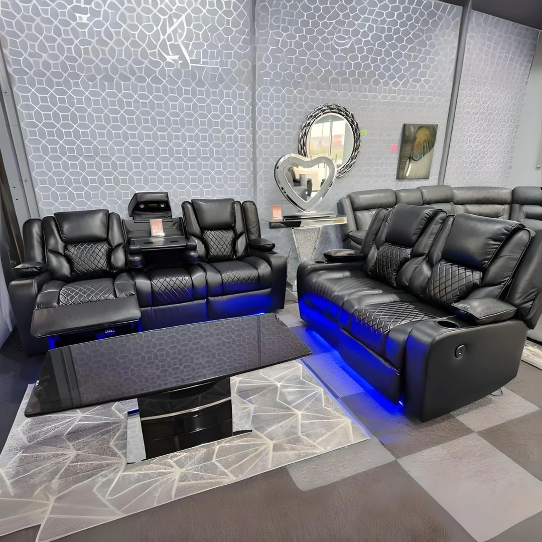 ZAK Orlando 3-seater leather recliner sofa with LED lights and cupholders