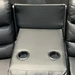 : Roma 3-seater leather recliner sofa with foldable console and cupholders