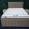 Beige velvet bed frame with vertical panel headboard by ZAK Furniture