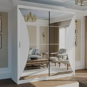 New California Sliding Door Wardrobe with Full Mirror Curved Panel Design DB Zak