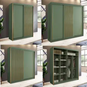 Pesto Green Sliding Door Wardrobe 3rd Branding MN DB with Gold Accent Panels Modern Design Zak
