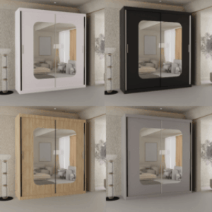 Sycylia High Gloss Sliding Door Wardrobe with LED Mirror Storage Modern Bedroom Design Zak
