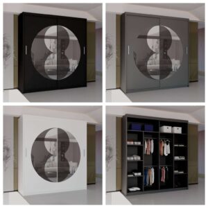 Rio Sliding Door Wardrobe Black Grey White with Mirror Design and Premium Storage Finish Zak