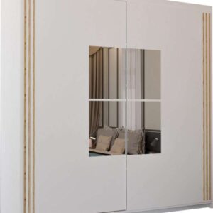 Jamajka Sliding Door Wardrobe with Dual Branding Stripe, Mirror Center Panel 150cm 203cm Zak