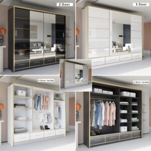 Sydney High Gloss Sliding Wardrobe with LED Sensor Mirror Storage Luxury Bedroom Design Zak
