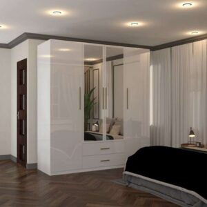 High Gloss 3 or 4 Door Wardrobe with Soft Close, Gold Handles, Mirror Storage Design for Luxury Homes Zak