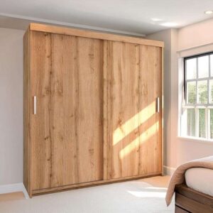 Lexy Sliding Door Wardrobe Modern Oak Finish with Space Saving Storage & Mirror Options MM Zak