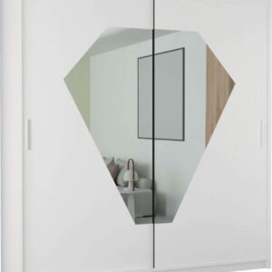 Diamond Sliding Door Wardrobe with Bright Colours, Modern Mirror Cut Design 150cm 203cm Zak