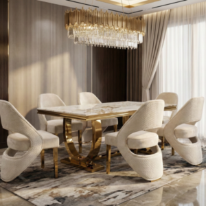 ZAK Arianna White and Gold Marble Dining Table 160cm