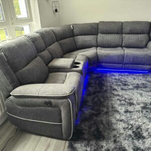 ZAK Furniture Hannah Electric Corner Sofa – Luxury Grey Micro Fibre Recliner Sofa with LED Lights (270cm x 230cm)