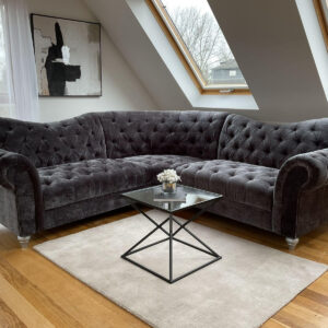 ZAK Furniture Elegance Fabric Corner Sofa Grey – Luxury Chesterfield Style Corner Sofa UK
