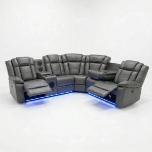 ZAK Michigan Zeus Leather Electric Recliner Corner Sofa with Cupholders, Bluetooth Speakers & LED Lights