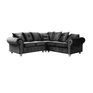 Zak Kashmir Black Plush Velvet Corner Sofa - Luxury L Shaped Corner Sofa | Zak Furniture